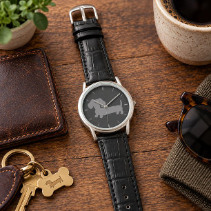 Whimsical Wiener Dog Watch - Unisex Gray Dachshund