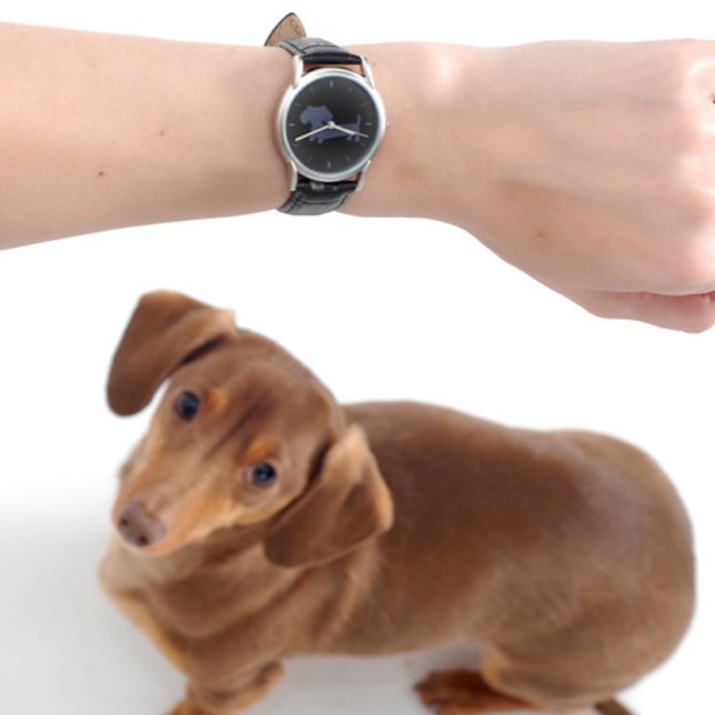 Whimsical Wiener Dog Watch - Unisex Gray Dachshund (Dachshund watch for wiener dog moms or doxie dads)