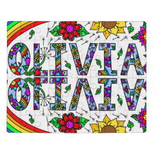 Whimsical Wild Flowers and Girl's Name Olivia Jigsaw Puzzle