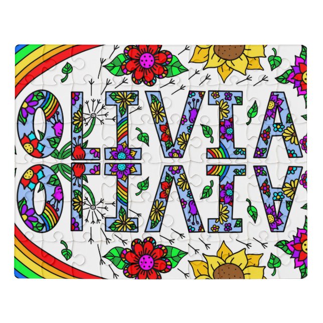 Whimsical Wild Flowers and Girl's Name Olivia  Jigsaw Puzzle (Puzzle Horizontal)