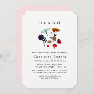 Whimsical Wild Flowers Ladybugs And Butterflies Invitation