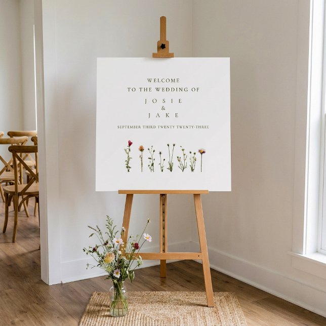 Whimsical Wild Flowers Wedding Welcome Sign (Whimsical Wild Flowers Wedding Welcome Sign.)