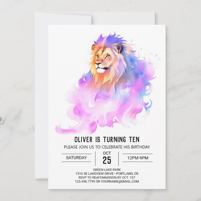 Whimsical Wild Lion Birthday Invitation (Front)