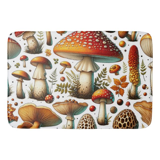 Whimsical Wild Mushrooms Bath Mat (Front)
