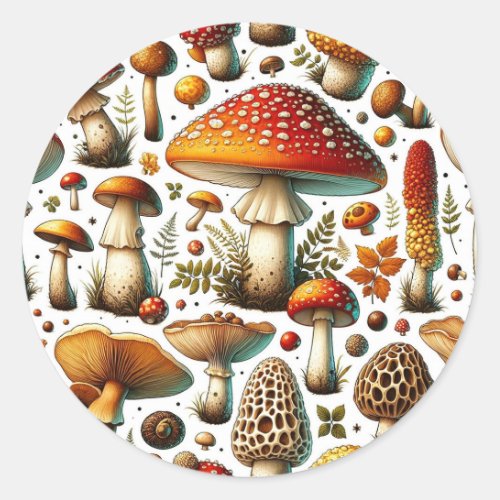 Whimsical Wild Mushrooms  Classic Round Sticker
