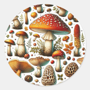 Whimsical Wild Mushrooms Classic Round Sticker