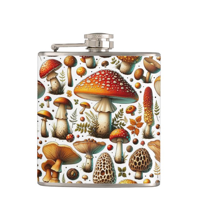 Whimsical Wild Mushrooms Flask (Front)