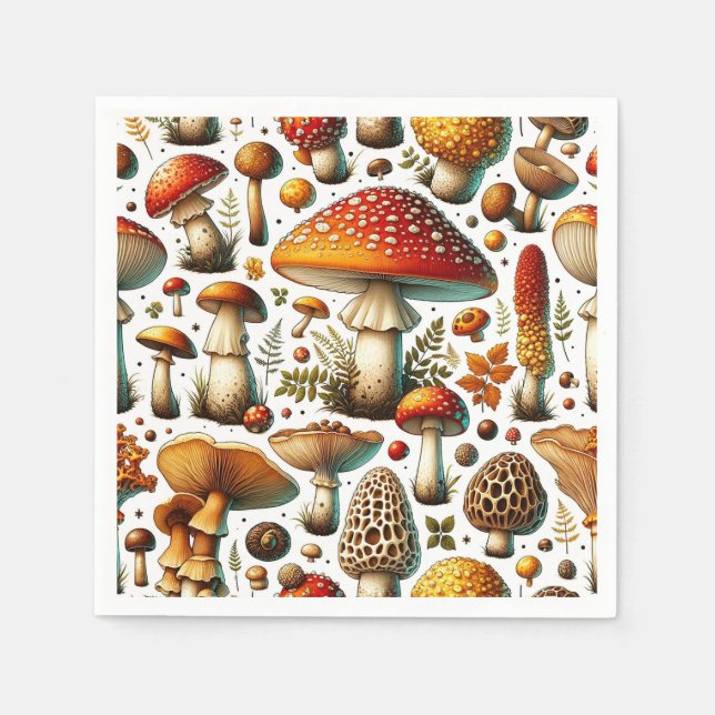 Whimsical Wild Mushrooms Napkins (Front)