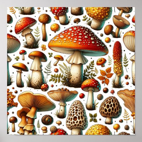Whimsical Wild Mushrooms Poster