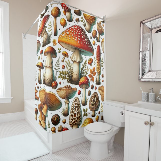 Whimsical Wild Mushrooms Shower Curtain (In Situ)