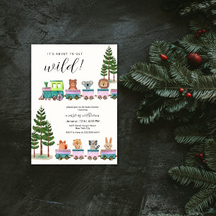 Whimsical Wild Safari Animals Train Baby Shower Invitation