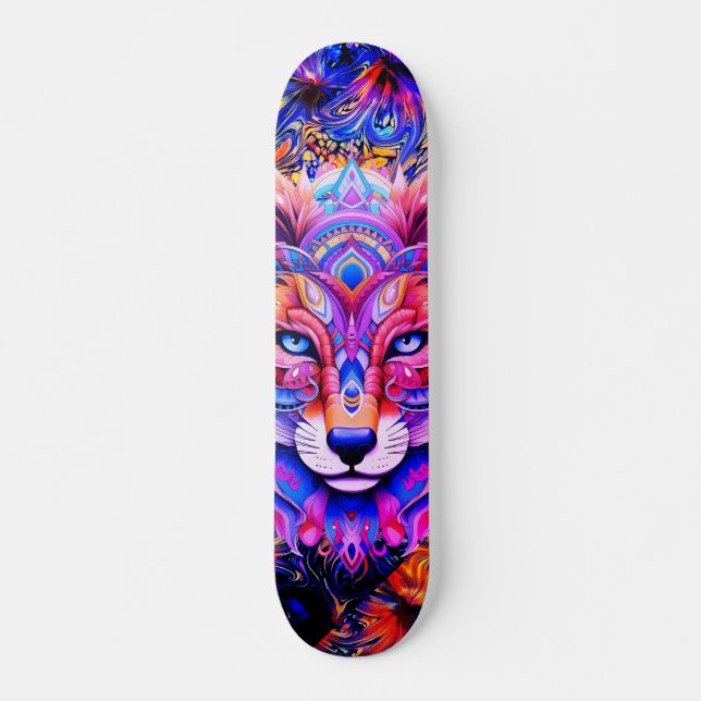 Whimsical Wild Wolf Abstract Art Skateboard Deck (Front)