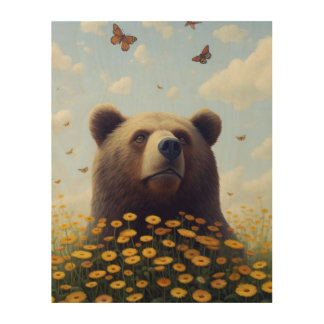 Whimsical Wilderness: The Bear’s Dreamy Dance with Wood Wall Art