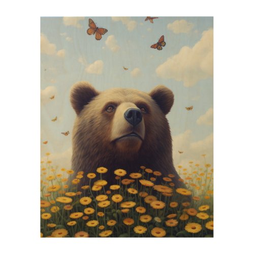 Whimsical Wilderness The Bears Dreamy Dance with Wood Wall Art