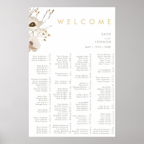 Whimsical Wildflower Alphabetical Seating Poster