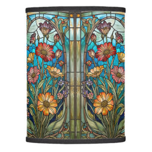 Whimsical Wildflower Art Nouveau Stained Glass Lamp Shade