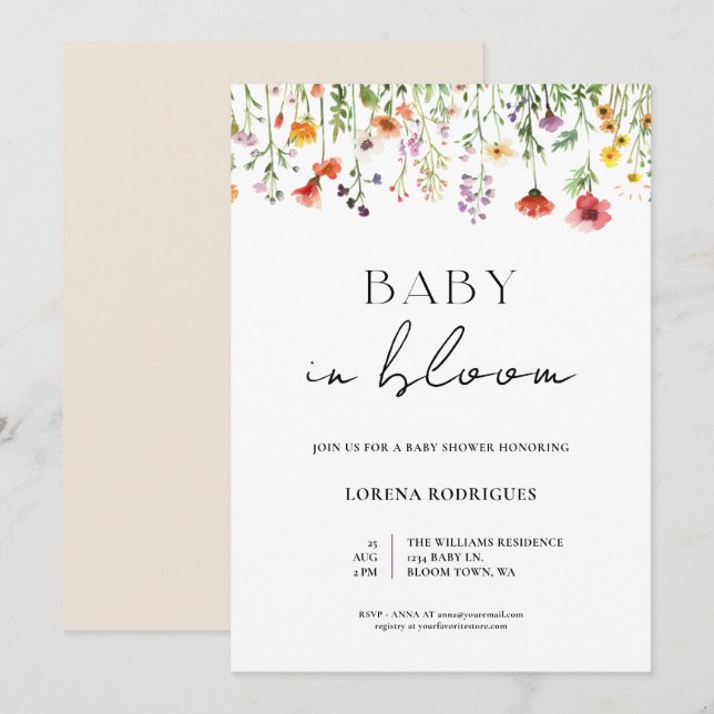 Whimsical Wildflower Baby in Bloom Shower Invitation (Front/Back)