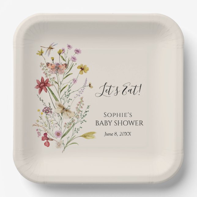 Whimsical Wildflower Baby In Bloom Welcome Paper Plates (Front)