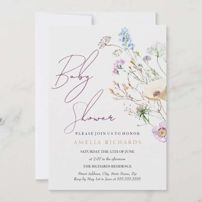 whimsical Wildflower Baby Shower Invitation (Front)