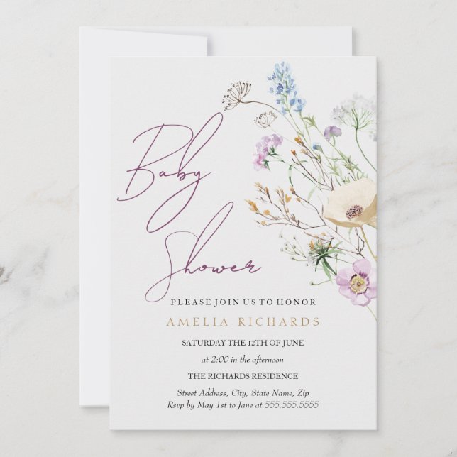 Whimsical Wildflower Baby Shower Invitation (Front)