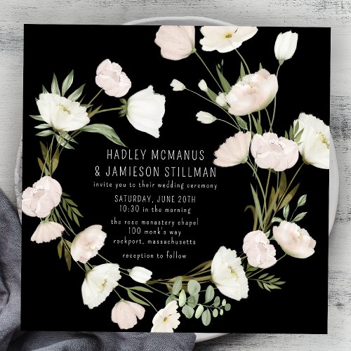 Whimsical Wildflower Black White Wedding Invitation