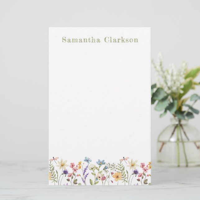 Whimsical Wildflower Bloom Colorful Spring Garden Stationery (Standing Front)