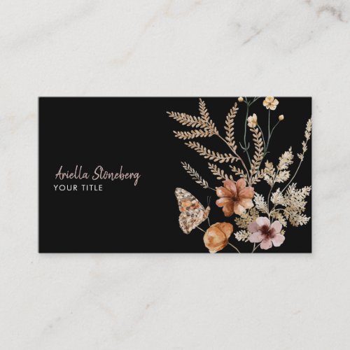 Whimsical Wildflower Blooms Floral Botanical Black Business Card