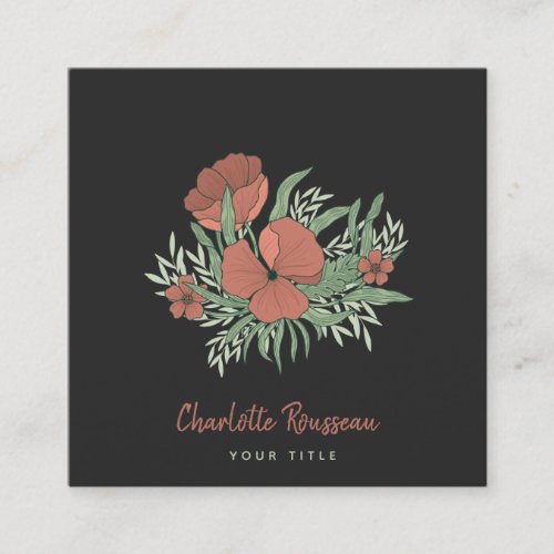 Whimsical Wildflower Blooms  Floral On Black Square Business Card