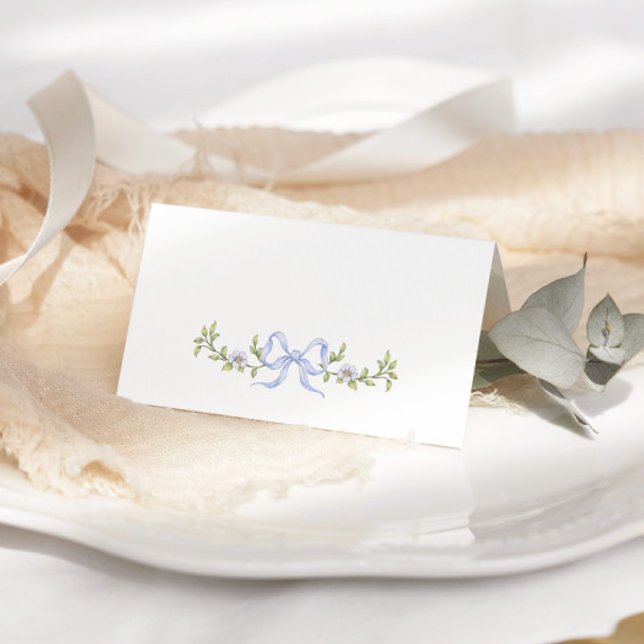 Whimsical wildflower Blue Bow Baby Shower Place Card (Creator Uploaded)
