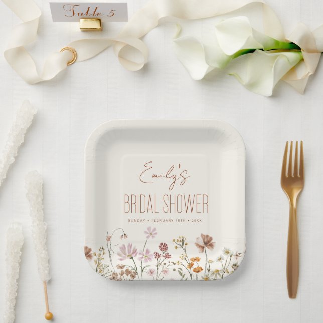 Whimsical Wildflower Boho Bridal Shower In Bloom Paper Plates (Wedding)