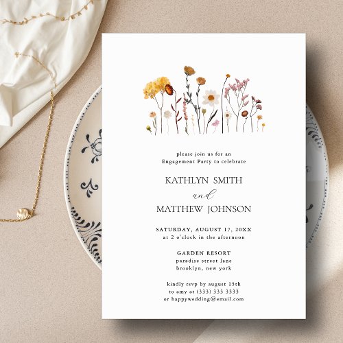 Whimsical Wildflower Boho Wedding Engagement Party Invitation