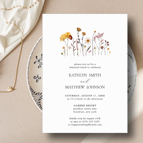 Whimsical Wildflower Boho Wedding Rehearsal Lunch Invitation