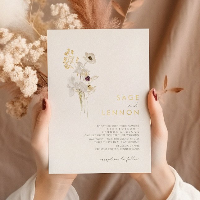 Whimsical Wildflower Bouquet | Gold Foil Invitation (Creator Uploaded)