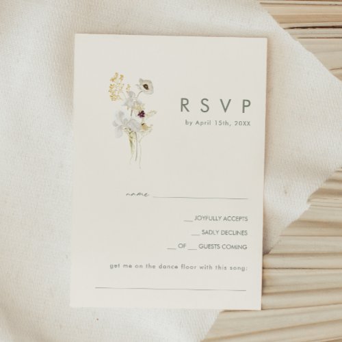 Whimsical Wildflower Bouquet  Ivory Song Request RSVP Card