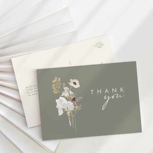 Whimsical Wildflower Bouquet Sage Green Thank You Postcard