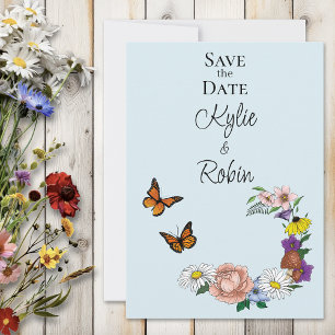 Whimsical Wildflower Butterfly Mushrooms Save The Date
