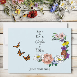 Whimsical Wildflower Butterfly Mushrooms Save The Date