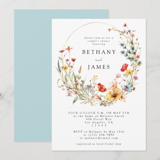 Whimsical Wildflower Couple's Shower Invitation (Front/Back)