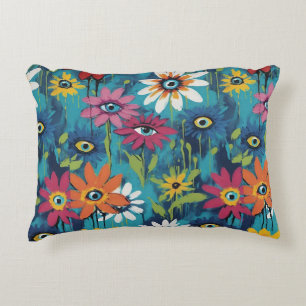 Whimsical Wildflower Daisies with Eyes Accent Pillow