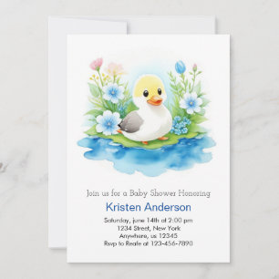 Whimsical Wildflower Duckling Boy Baby Shower Invitation