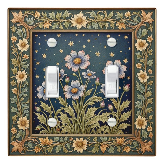 Whimsical Wildflower Dusty Purple Double Toggle Light Switch Cover (In Situ)