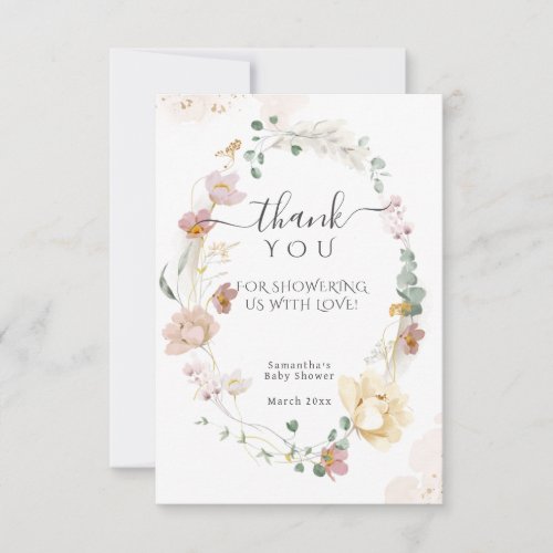 Whimsical Wildflower Elegant Boho Baby Shower  Thank You Card