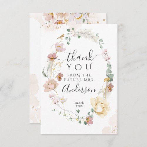 Whimsical Wildflower Elegant Boho Bridal Shower Thank You Card