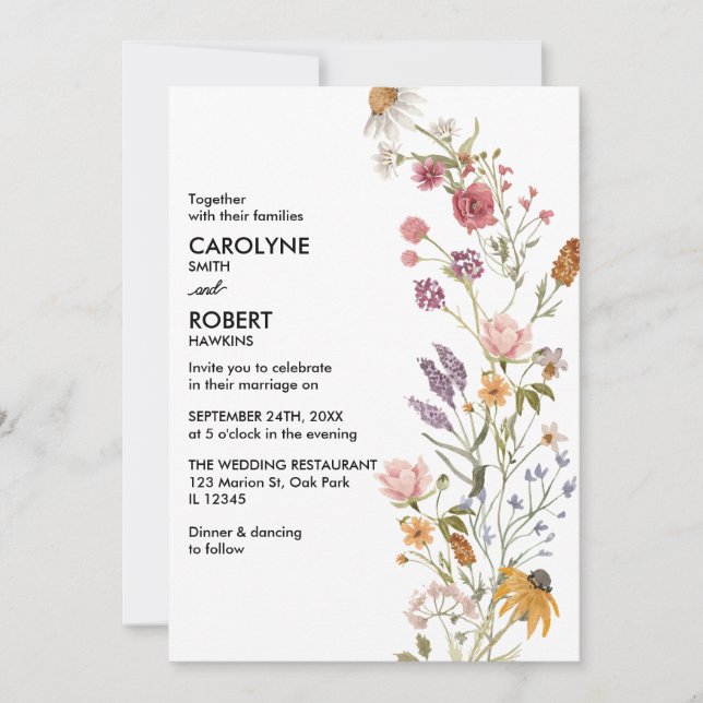 Whimsical Wildflower Elegant Boho Wedding Invitation (Front)
