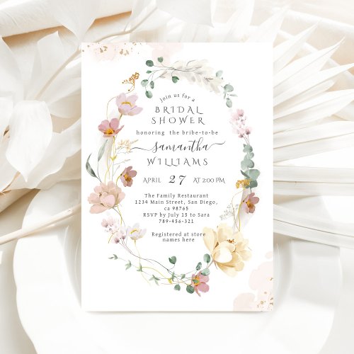 Whimsical Wildflower Elegant Photo Bridal Shower Invitation