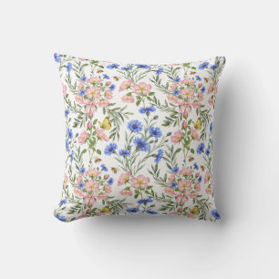 Whimsical Wildflower English Cottage Decor Throw Pillow