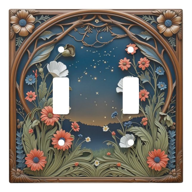 Whimsical Wildflower Evening Art nouveau Light Switch Cover (Front)
