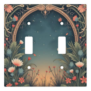 Whimsical Wildflower Evening Art nouveau Light Switch Cover