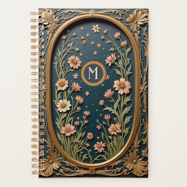 Whimsical Wildflower Evening Art Nouveau Monogram Planner (Front)