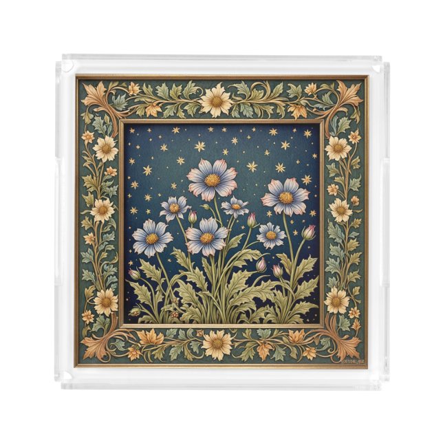 Whimsical Wildflower Evening Art Nouveau Style Acrylic Tray (Front)